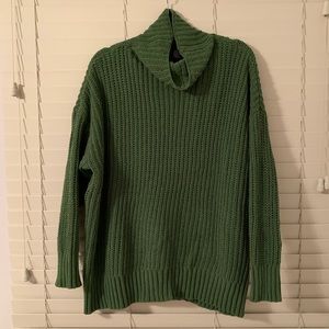 OVERSIZED green chenille turtleneck sweater